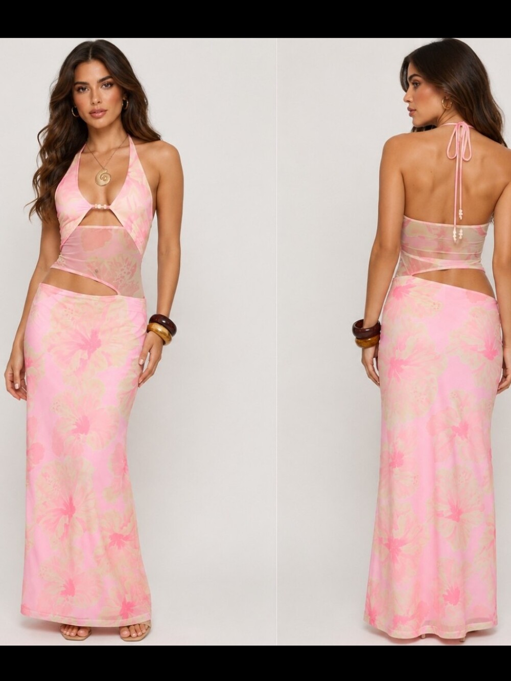 Pink Tie-Dye Halter Cutout Maxi Dress Size 4